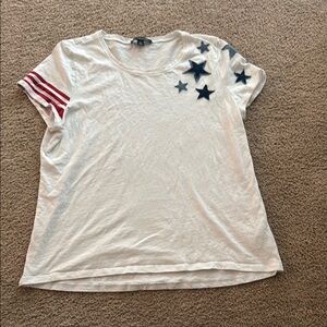 INC International Concepts White and Blue Relaxed Short Sleeve Tee